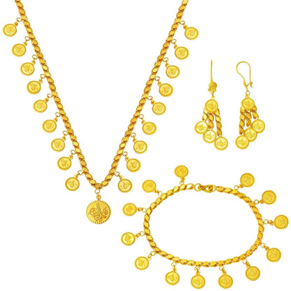 22K Yellow Gold Ottoman Tughra Sequin Chain Set
