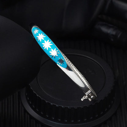 14K White Gold Turquoise Star Hinged Cuff Bangle
