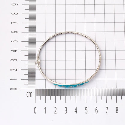 14K White Gold Turquoise Star Hinged Cuff Bangle