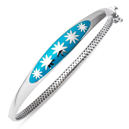 14K White Gold Turquoise Star Hinged Cuff Bangle