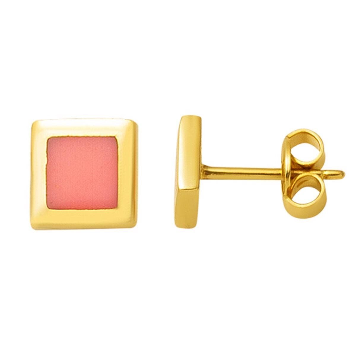 14K Yellow Gold Orange Enamel Children's Earrings
