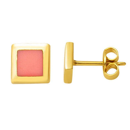 14K Yellow Gold Orange Enamel Children's Earrings