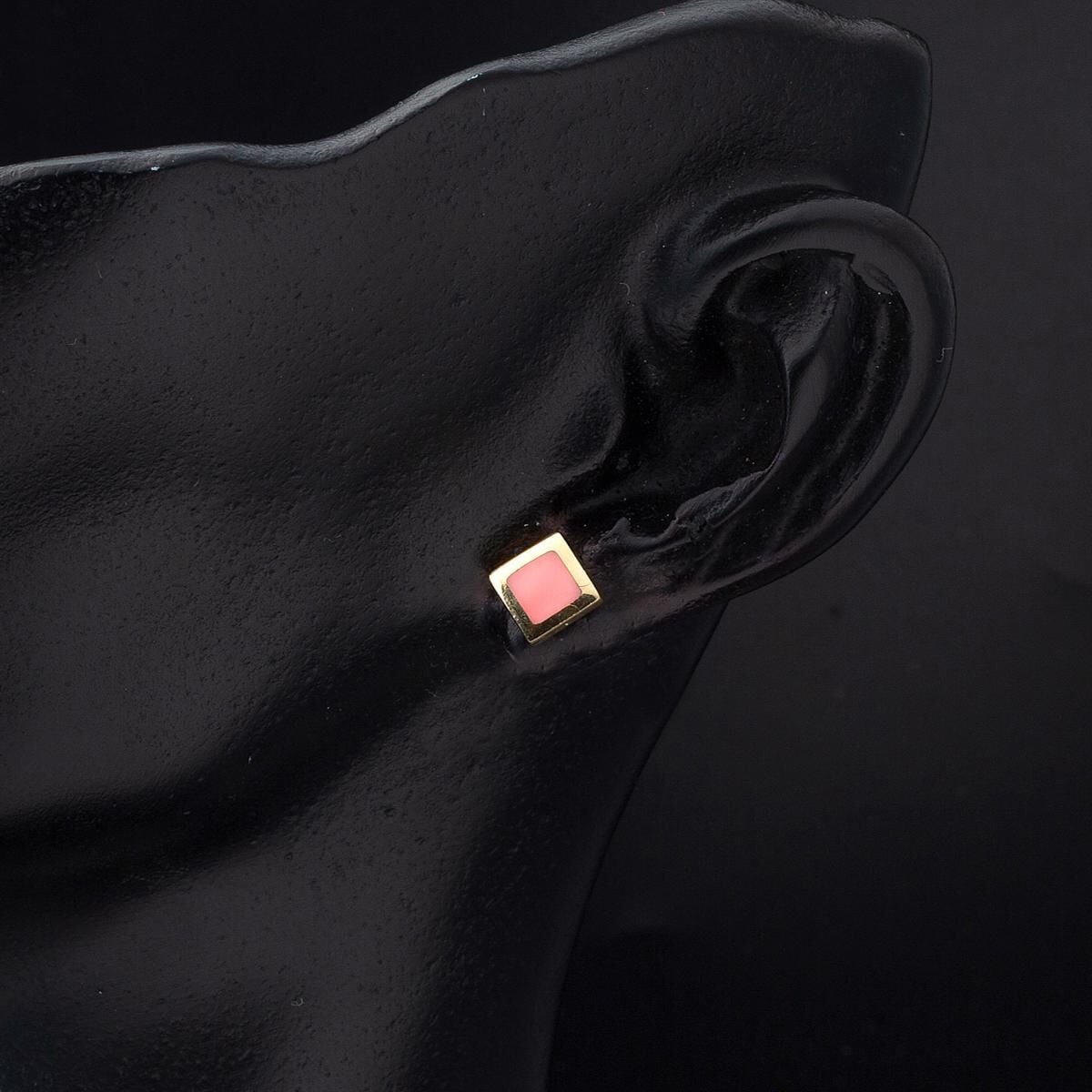 14K Yellow Gold Orange Enamel Children's Earrings