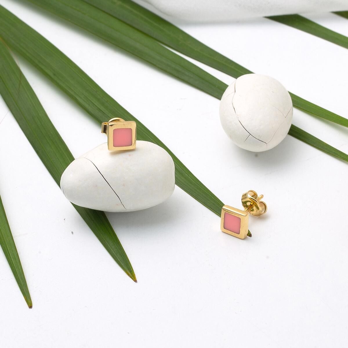 14K Yellow Gold Orange Enamel Children's Earrings