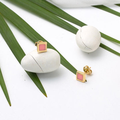 14K Yellow Gold Orange Enamel Children's Earrings
