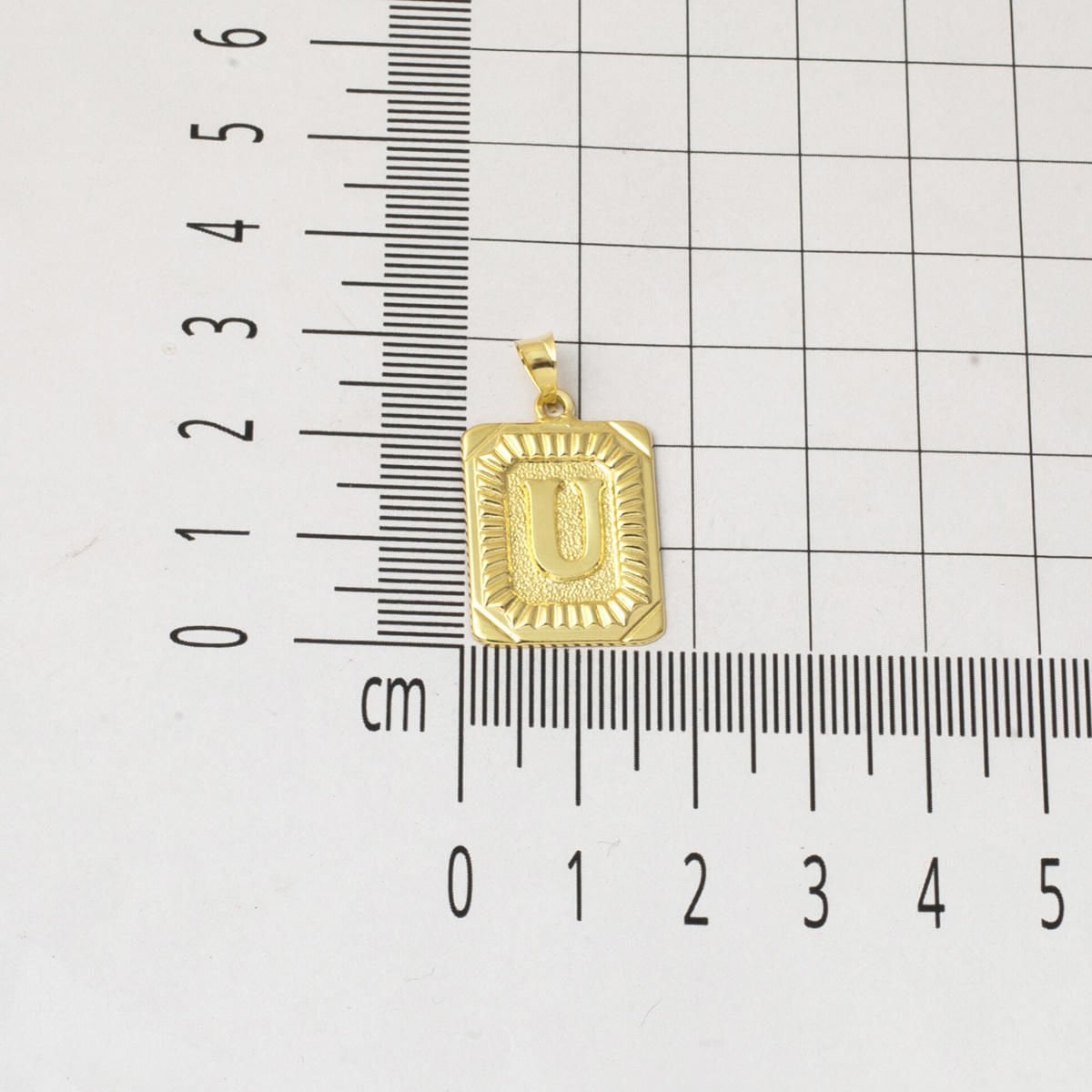 14K Yellow Gold Square Plate Initial U Necklace