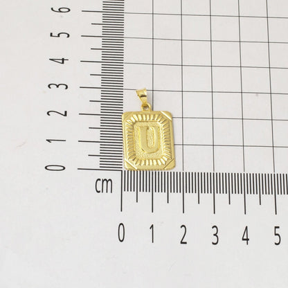 14K Yellow Gold Square Plate Initial U Necklace