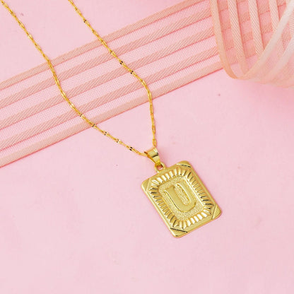 14K Yellow Gold Square Plate Initial U Necklace
