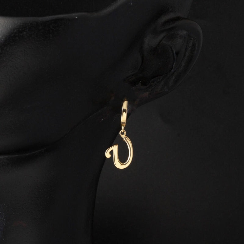 14K Yellow Gold Initial U Dangle Earrings