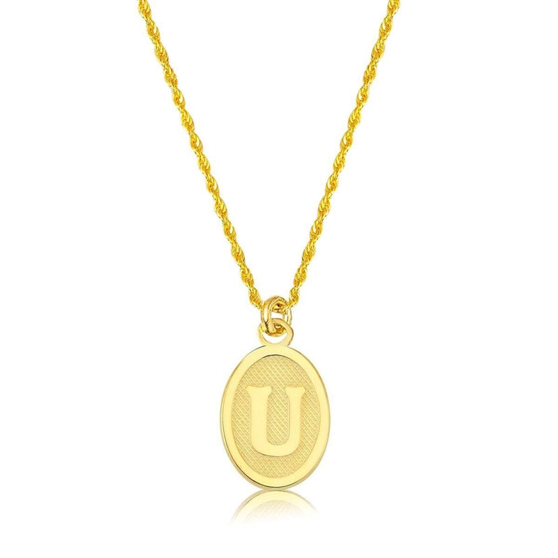 14K Yellow Gold U Initial Oval Necklace