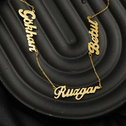 14K Yellow Gold Three Name Family Necklace