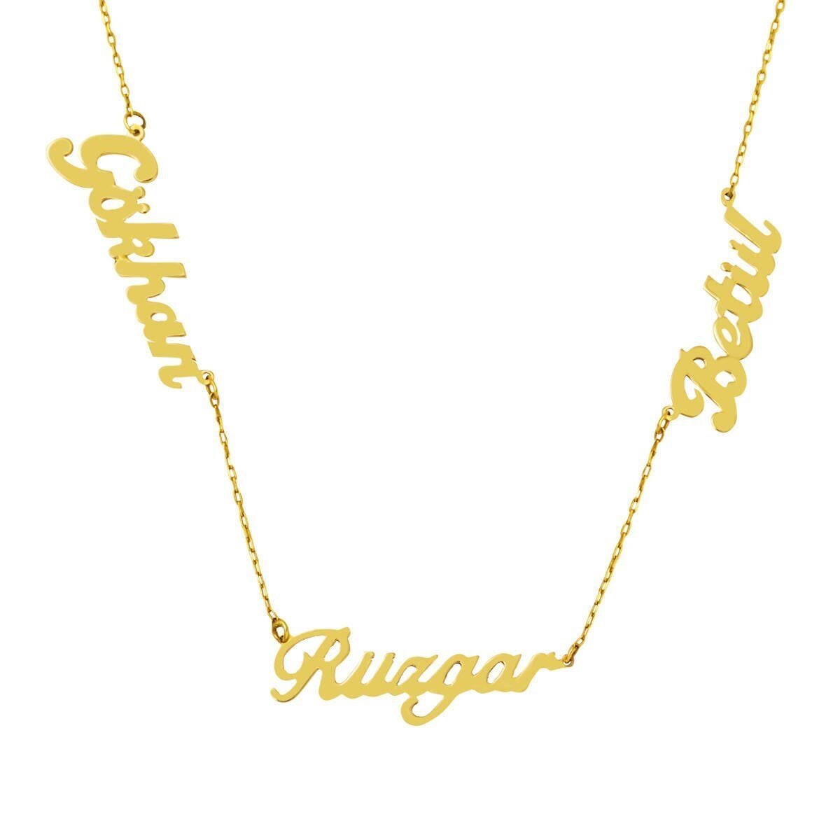 14K Yellow Gold Three Name Family Necklace