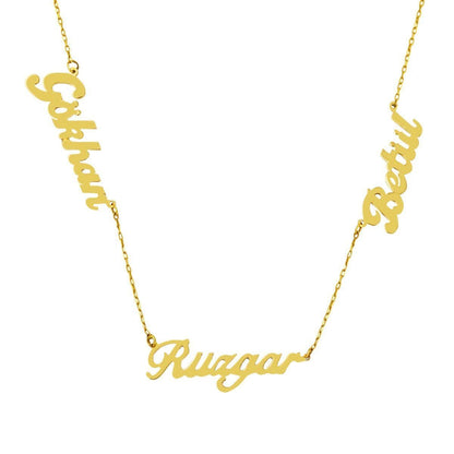 14K Yellow Gold Three Name Family Necklace