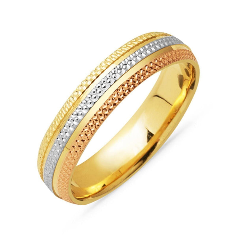 14K Yellow Gold Tri-Color Modern Men's Wedding Band