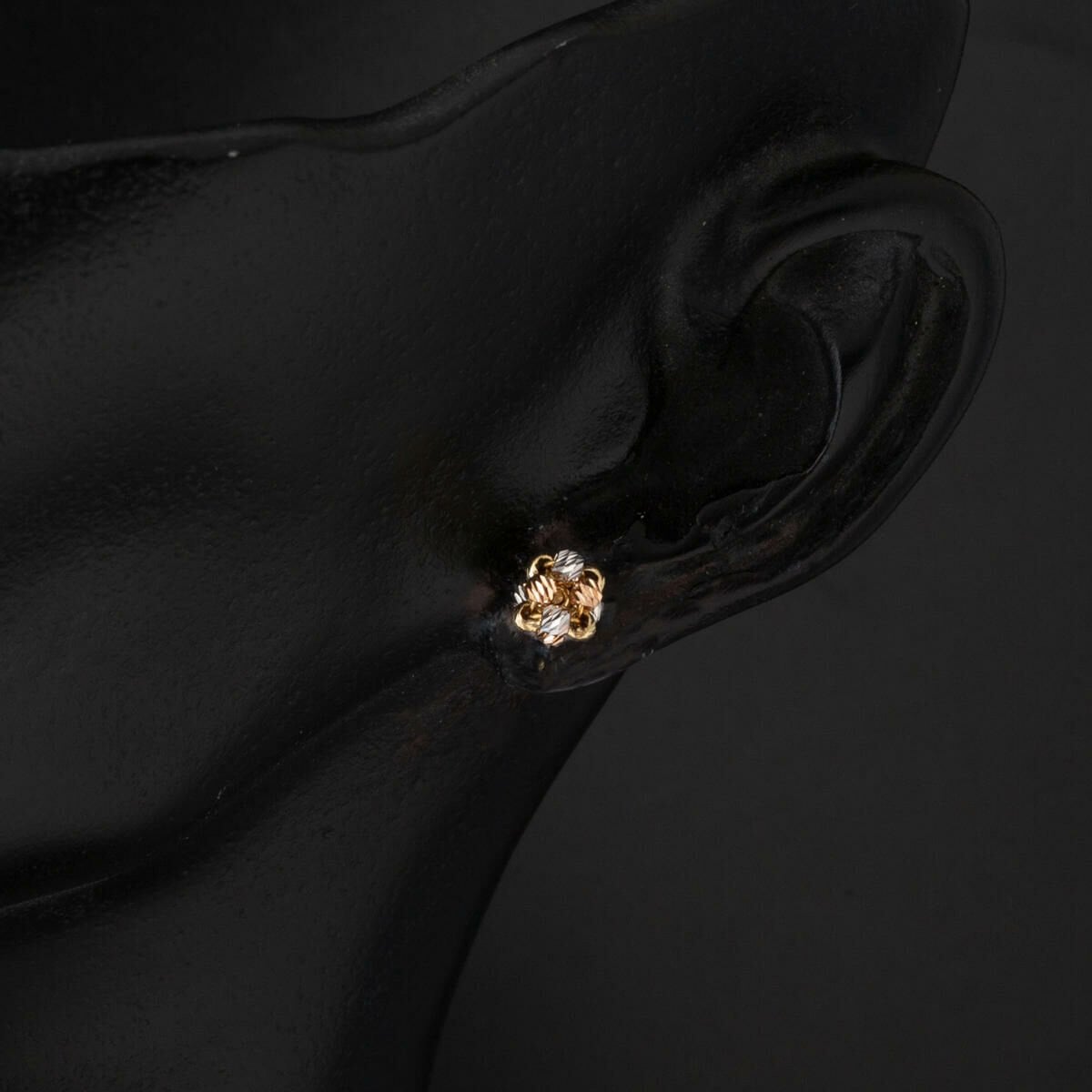 14K Yellow Gold Tri-Color Gold Bead Cluster Earrings