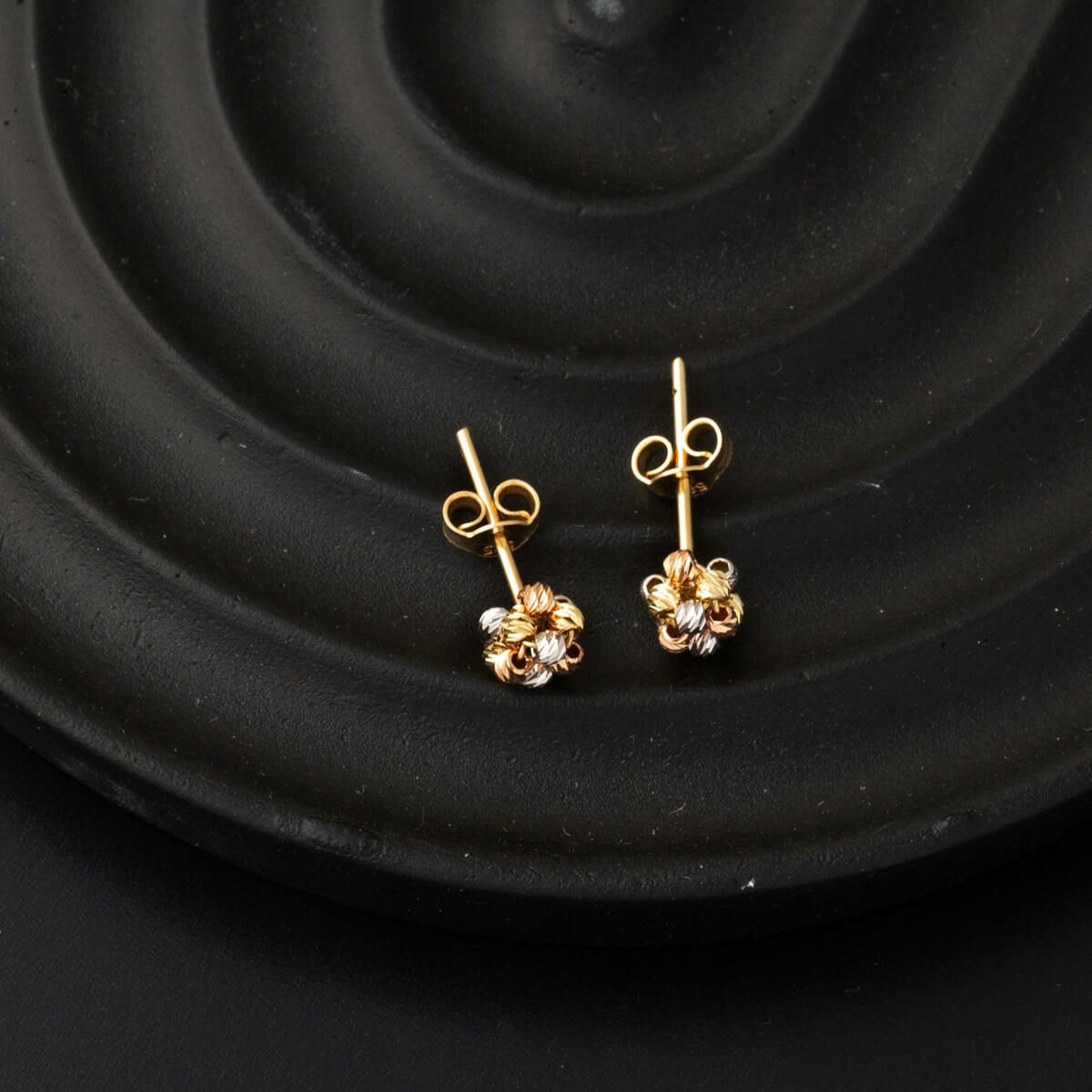 14K Yellow Gold Tri-Color Gold Bead Cluster Earrings