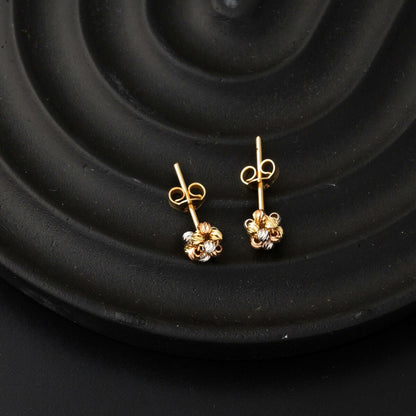 14K Yellow Gold Tri-Color Gold Bead Cluster Earrings