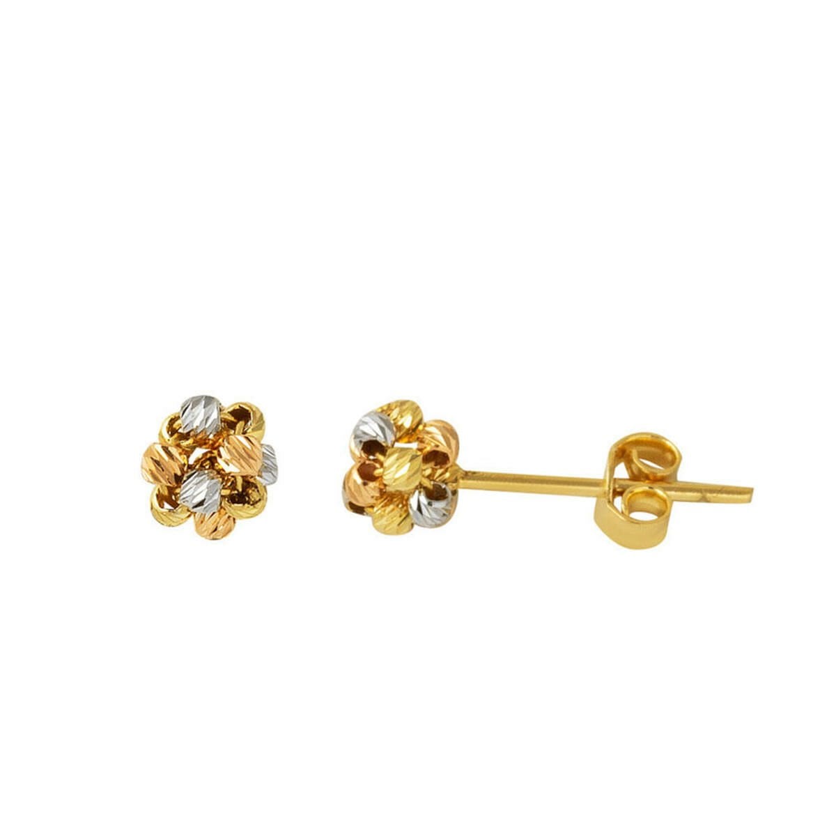 14K Yellow Gold Tri-Color Gold Bead Cluster Earrings