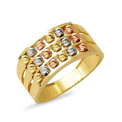 14K Yellow Gold Three Row Gold Bead Ring