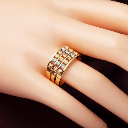 14K Yellow Gold Three Row Gold Bead Ring
