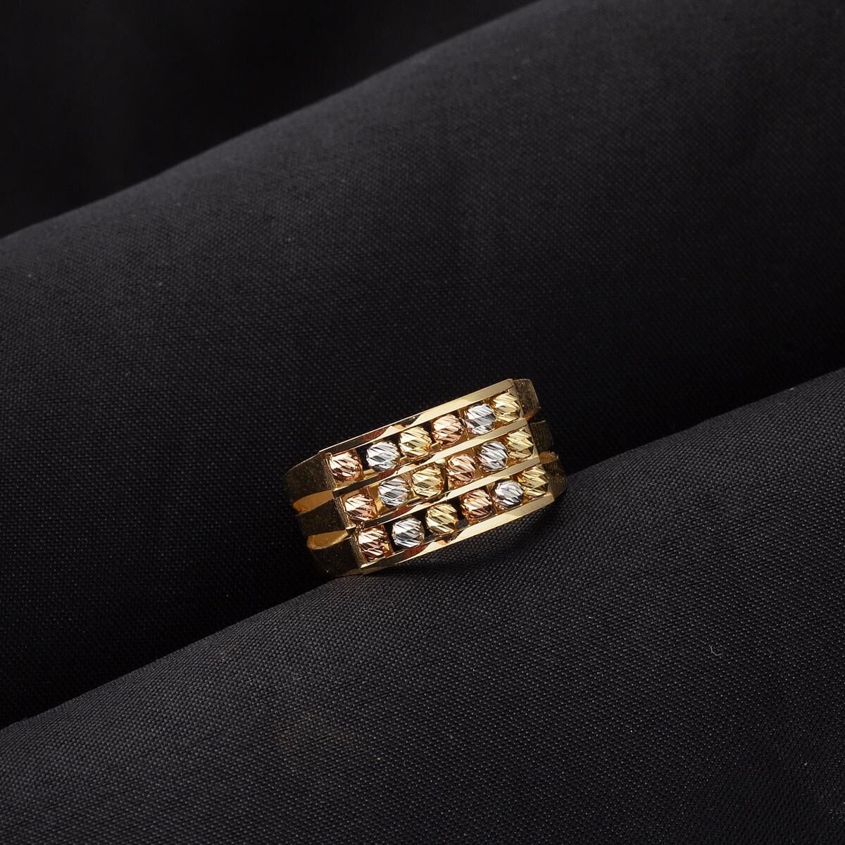 14K Yellow Gold Three Row Gold Bead Ring