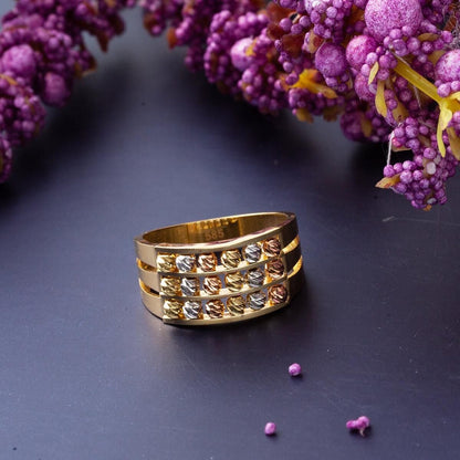 14K Yellow Gold Three Row Gold Bead Ring