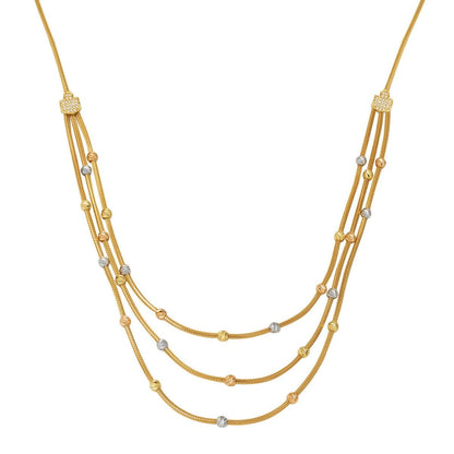 14K Yellow Gold Three Row Italian Chain Gold Bead Necklace