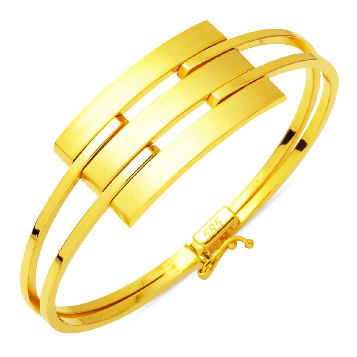 14K Yellow Gold Three Row Ribbed Bangle