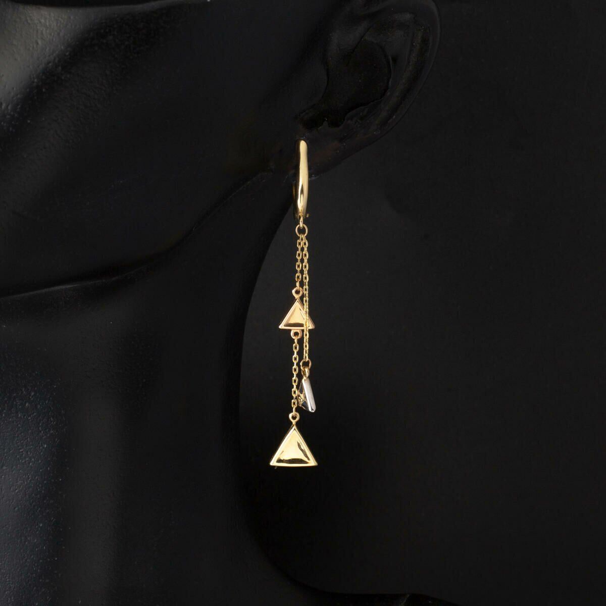 14K Yellow Gold Triangle Dangle Earrings