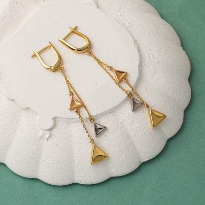 14K Yellow Gold Triangle Dangle Earrings