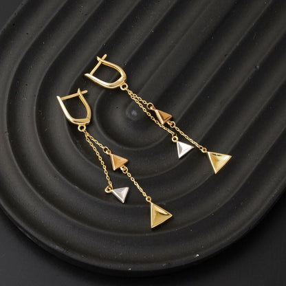 14K Yellow Gold Triangle Dangle Earrings