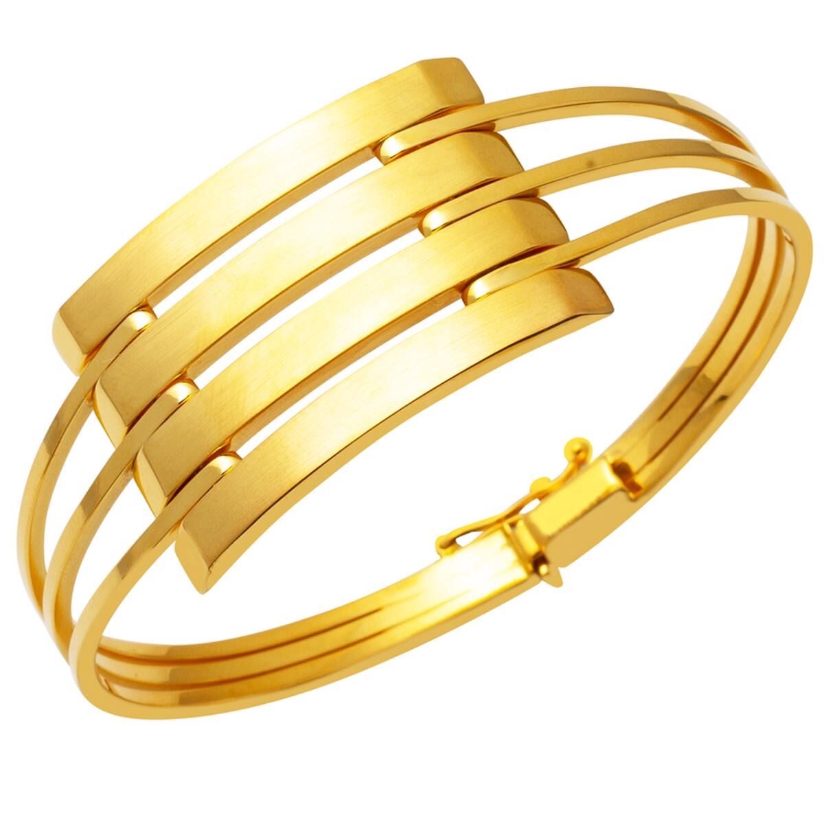 14K Yellow Gold 3-Piece Ribbed Hinged Cuff Bangle