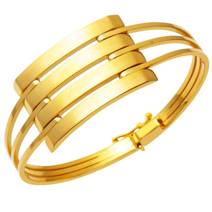 14K Yellow Gold 3-Piece Ribbed Hinged Cuff Bangle