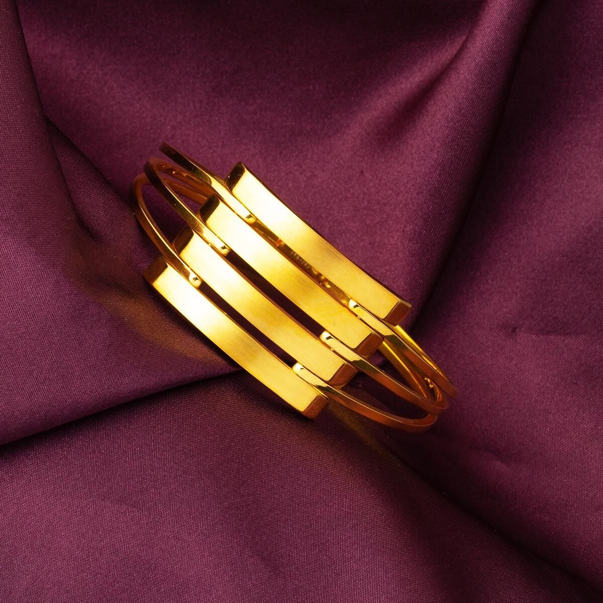 14K Yellow Gold 3-Piece Ribbed Hinged Cuff Bangle