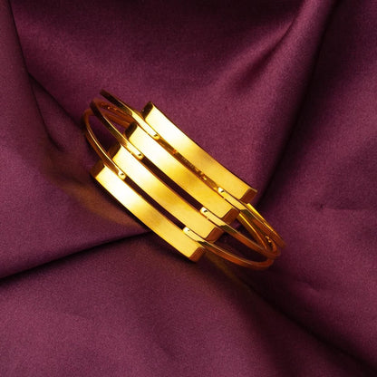 14K Yellow Gold 3-Piece Ribbed Hinged Cuff Bangle