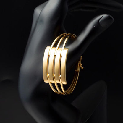14K Yellow Gold 3-Piece Ribbed Hinged Cuff Bangle