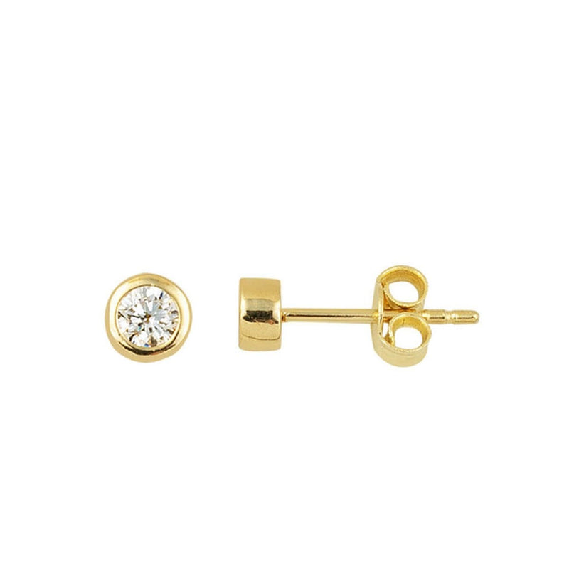 14K Yellow Gold Small Single Stone Cubic Zirconia Earrings