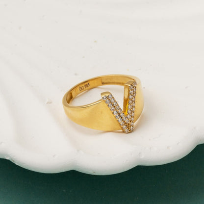14K Yellow Gold Initial V Cubic Zirconia Ring
