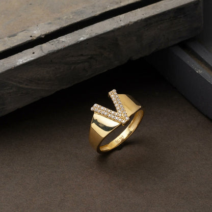 14K Yellow Gold Initial V Cubic Zirconia Ring