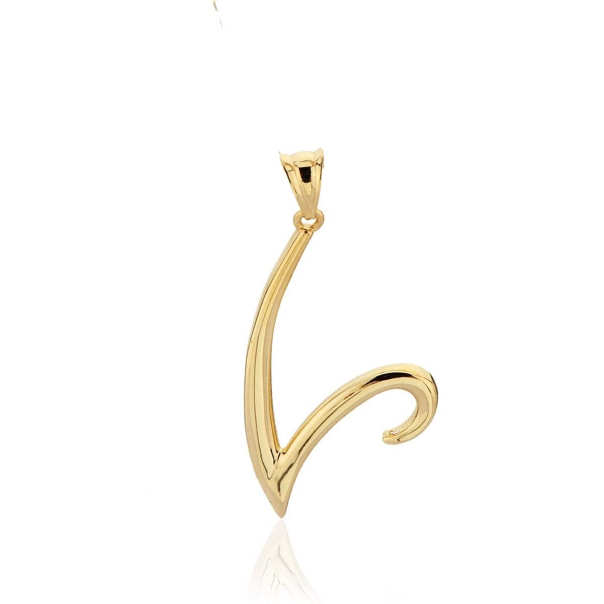 14K Yellow Gold V Initial Pendant