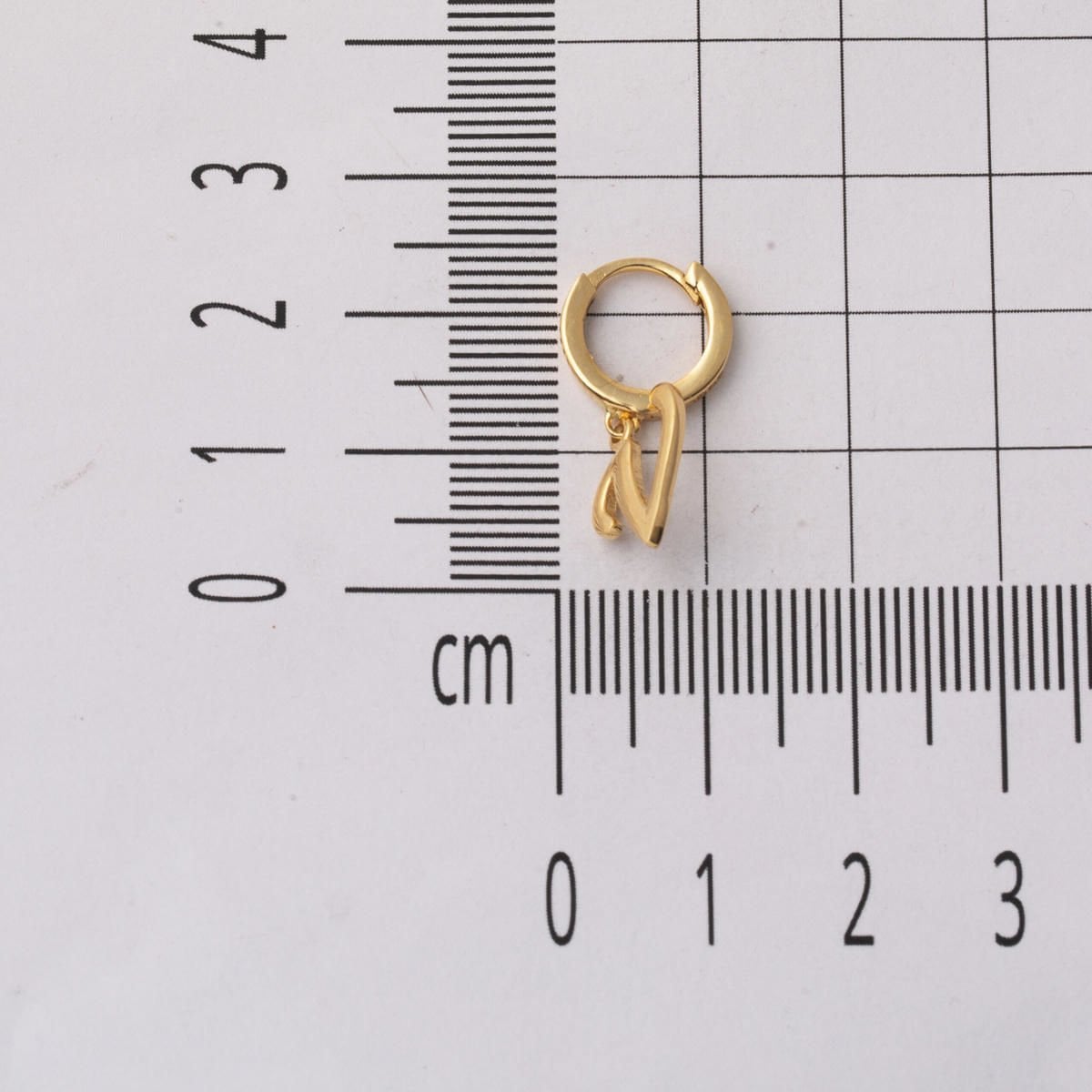 14K Yellow Gold V Initial Hoop Earrings