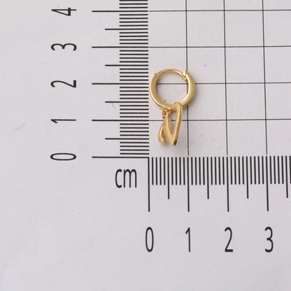 14K Yellow Gold V Initial Hoop Earrings