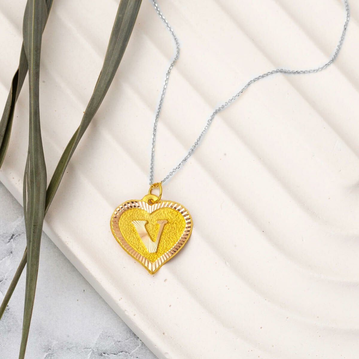 14K Yellow Gold Children's Gift V Initial Pendant