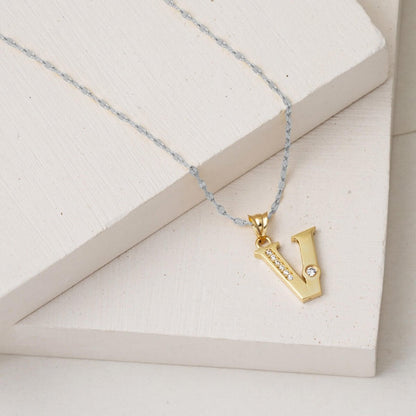 14K Yellow Gold Lettera Initial V Cubic Zirconia Pendant