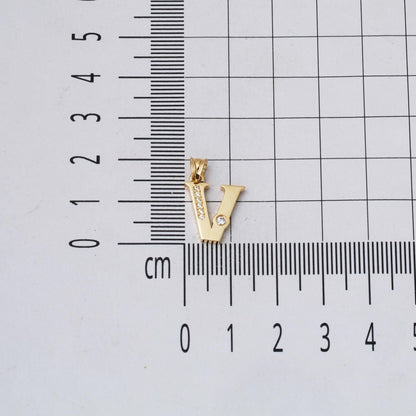 14K Yellow Gold Lettera Initial V Cubic Zirconia Pendant
