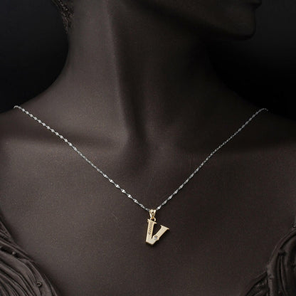 14K Yellow Gold Lettera Initial V Cubic Zirconia Pendant
