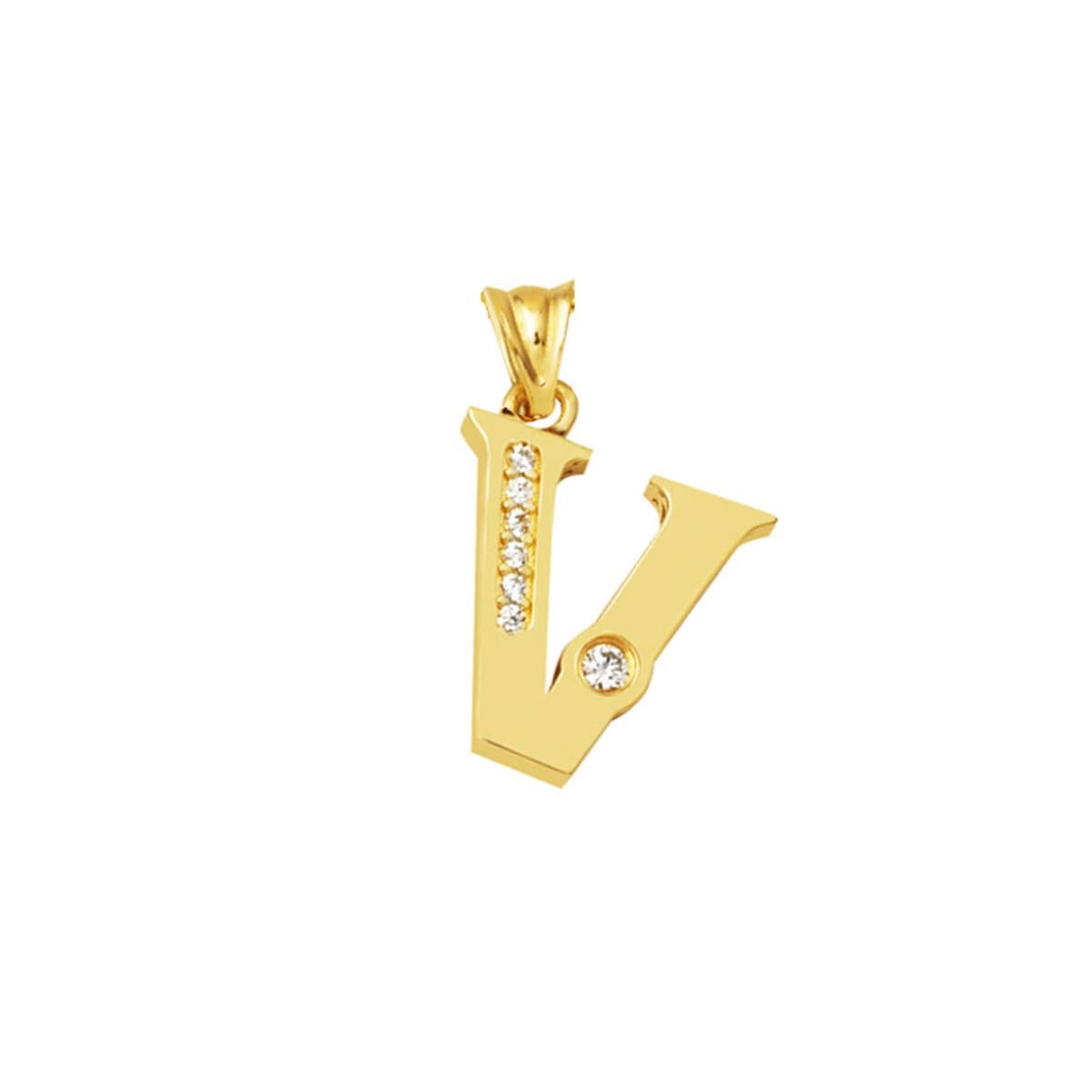 14K Yellow Gold Lettera Initial V Cubic Zirconia Pendant