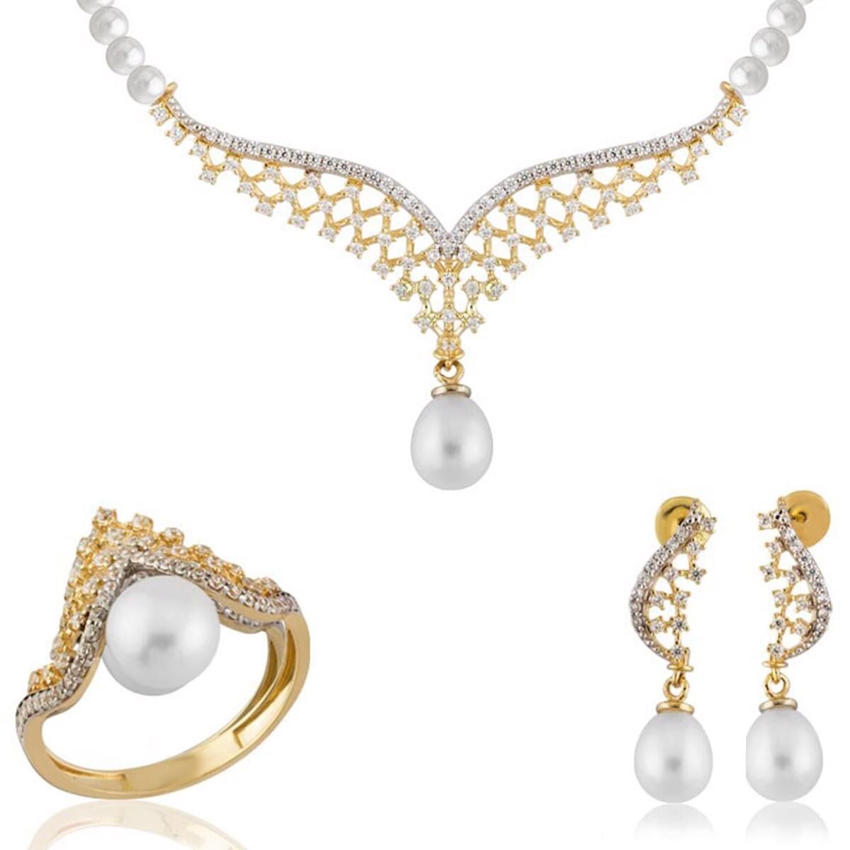 14K Yellow Gold Valenza Pearl Bridal Jewelry Set