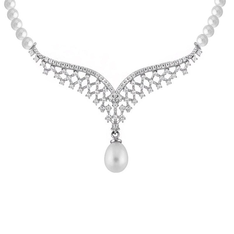 14K White Gold Valenza Pearl Collar Necklace
