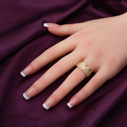 14K Yellow Gold V Cubic Zirconia Ring